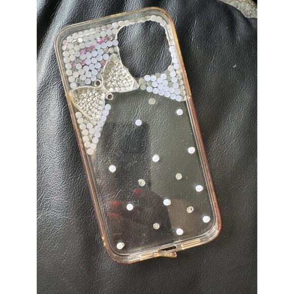 iPhone 12 Pro Max Cell Phone Case Pearl Clear White Bow Coquette Rhinestone - Picture 3 of 3